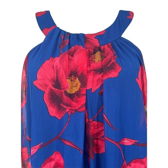 NEW Kate and Lily Women's Size 14W 14 Blue Red Floral Halter Maxi Dress Plus - Picture 7 of 9